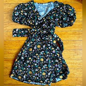 Flattering Wrap Dress with Puff Sleeves & Flared Skirt by Avantlook Size MEDIUM